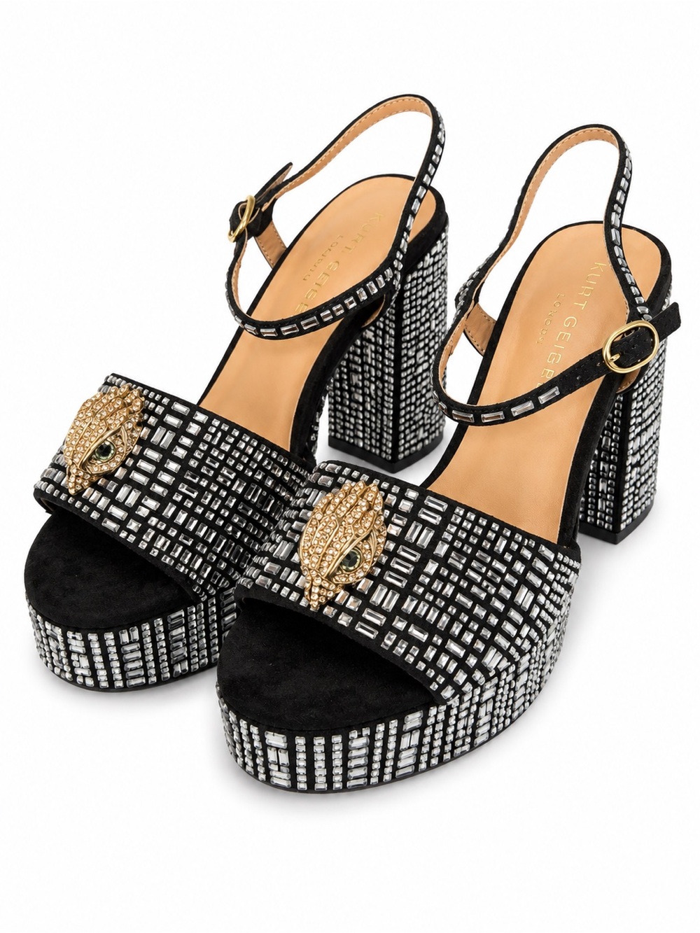 NWOT Kurt Geiger Kensington Platform Heels Black Crystal Eagle Sz 8.5/39